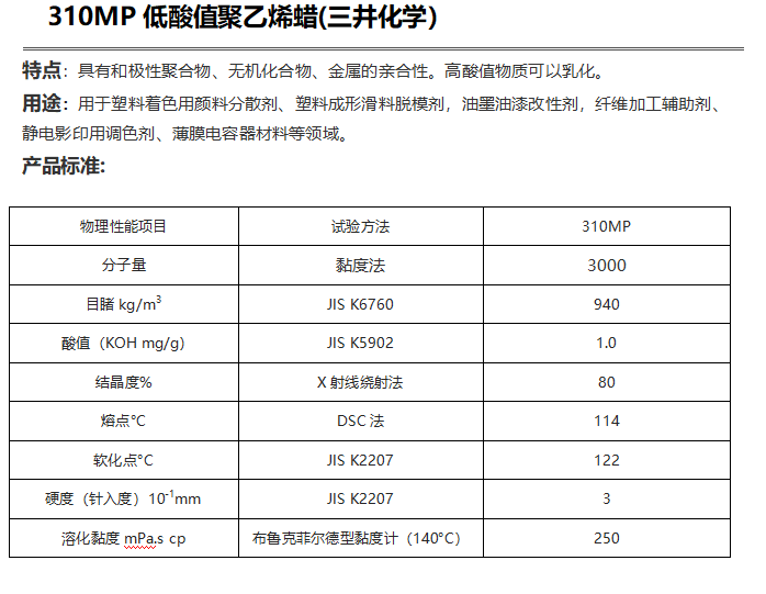 三井HI-WAX 310MP低酸值聚乙烯蠟( PE蠟310MP )