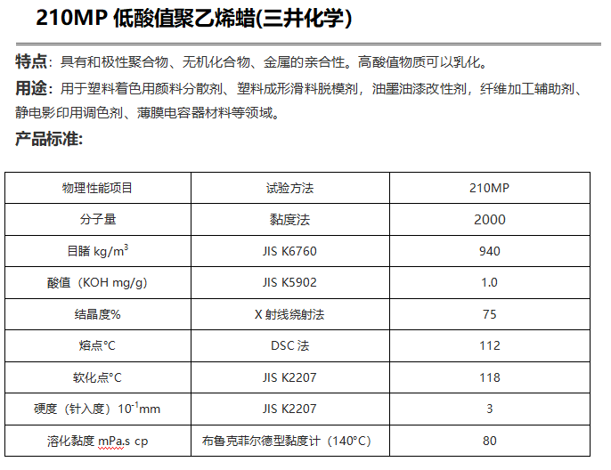 三井HI-WAX 210MP低酸值聚乙烯蠟( PE蠟210MP )